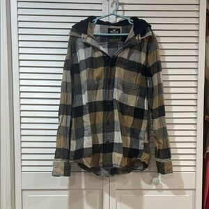 Hollister Plaid Shirt Jacket - Black, Gray, Tan